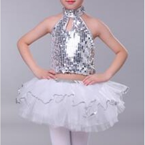 Wholesale girls princess jazz singers dance dresses paillette school modern dance ballet dress costumes
